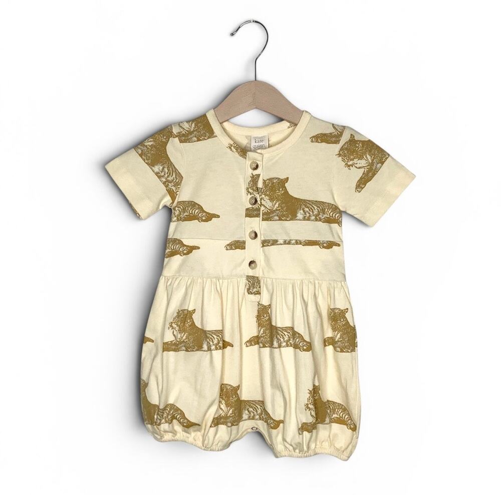 Kate Quinn Yellow Tiger Print One Piece Bubble Outfit 12-18 Months NWT